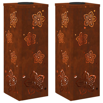 vidaXL Solar LED Pathway Light 2 pcs Rusty Weathering Steel
