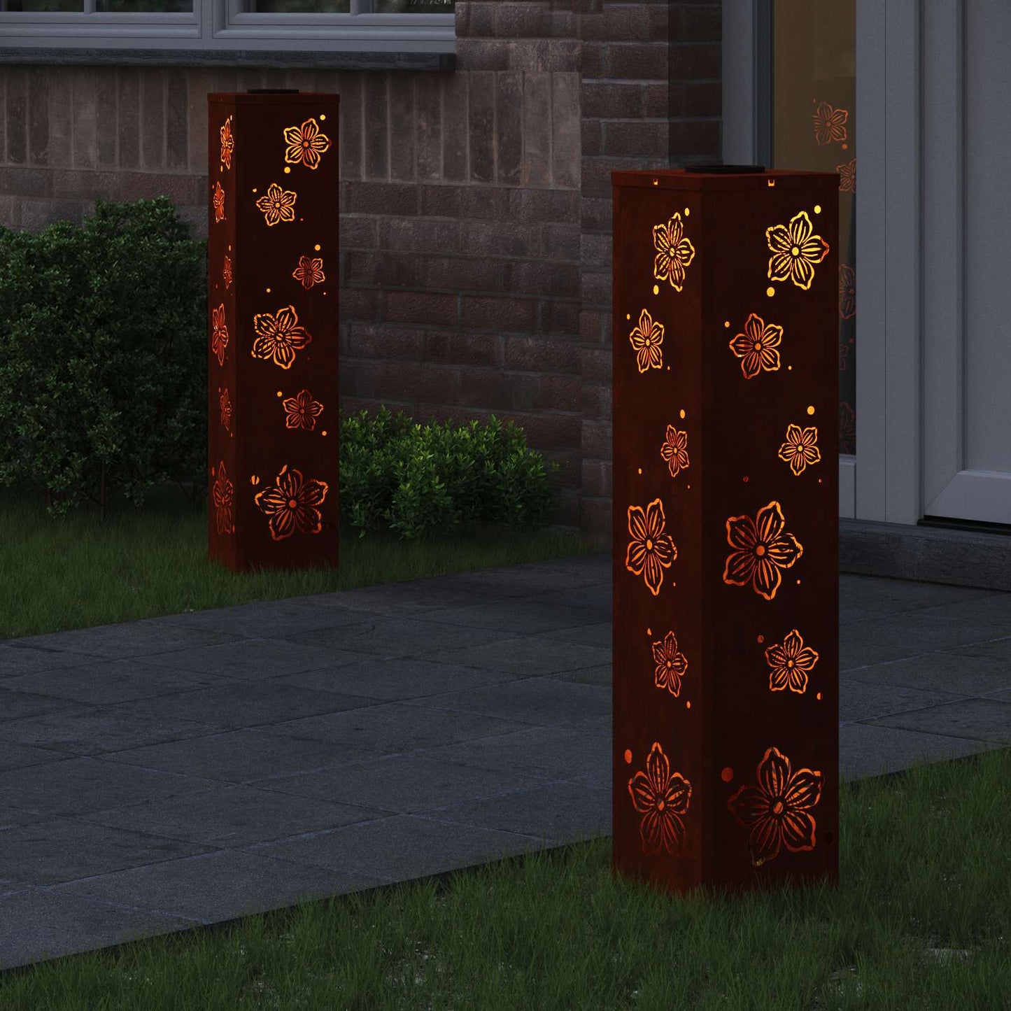 vidaXL Solar LED Pathway Light 2 pcs Rusty Weathering Steel