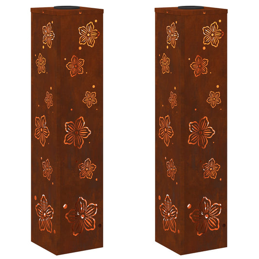 vidaXL Solar LED Pathway Light 2 pcs Rusty Weathering Steel