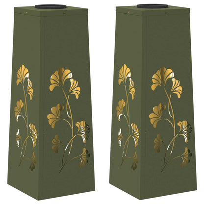 vidaXL Solar LED Pathway Light 2 pcs Olive Green Cold Rolled Steel