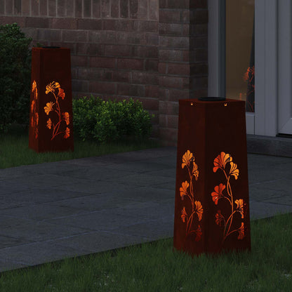 vidaXL Solar LED Pathway Light 2 pcs Rusty Weathering Steel