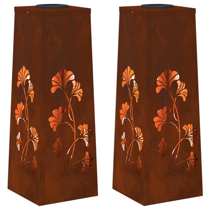 vidaXL Solar LED Pathway Light 2 pcs Rusty Weathering Steel