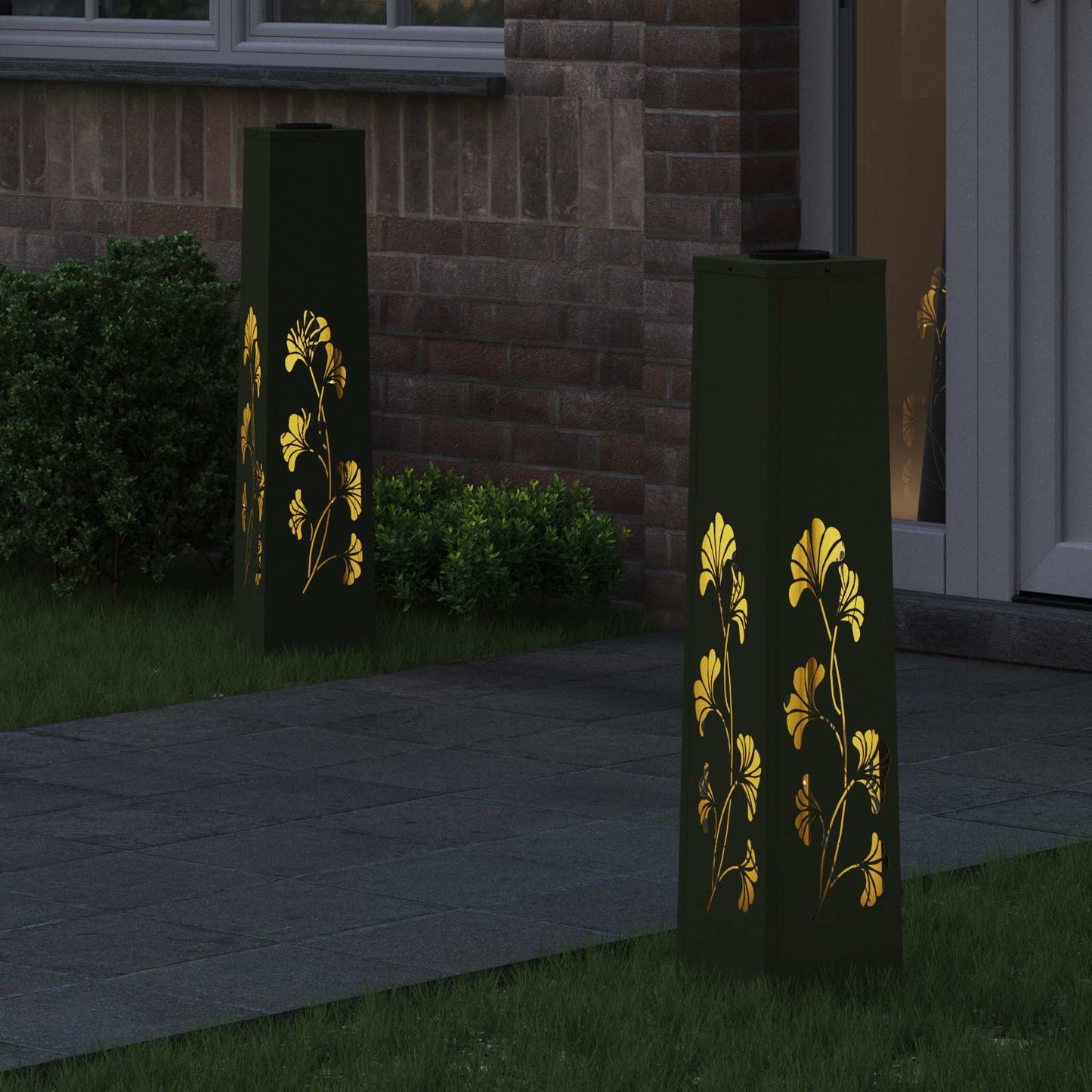 vidaXL Solar LED Pathway Light 2 pcs Olive Green Cold Rolled Steel