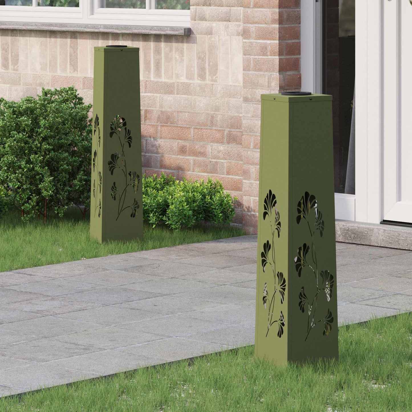 vidaXL Solar LED Pathway Light 2 pcs Olive Green Cold Rolled Steel