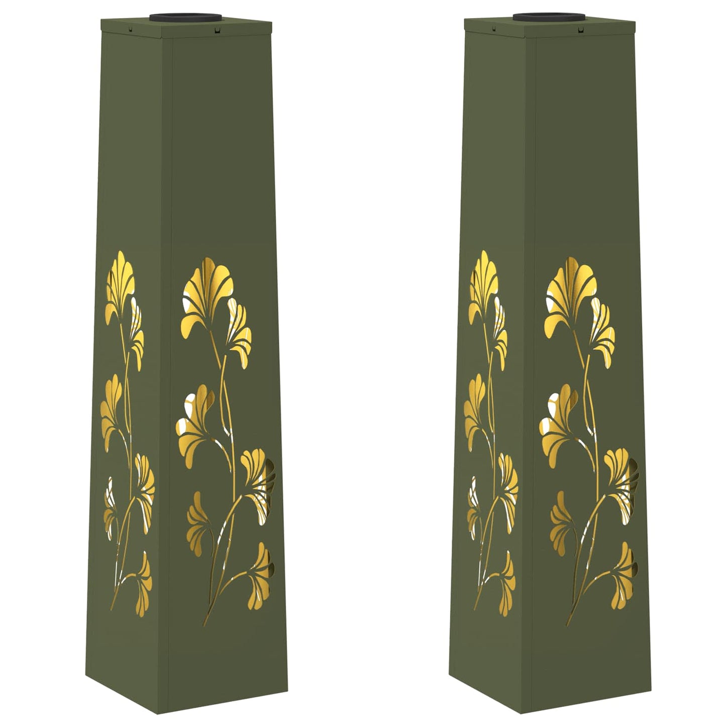 vidaXL Solar LED Pathway Light 2 pcs Olive Green Cold Rolled Steel