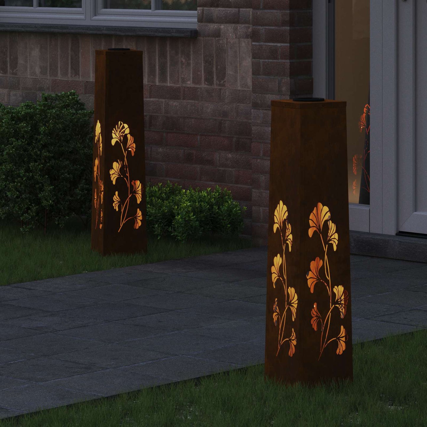 vidaXL Solar LED Pathway Light 2 pcs Rusty Weathering Steel