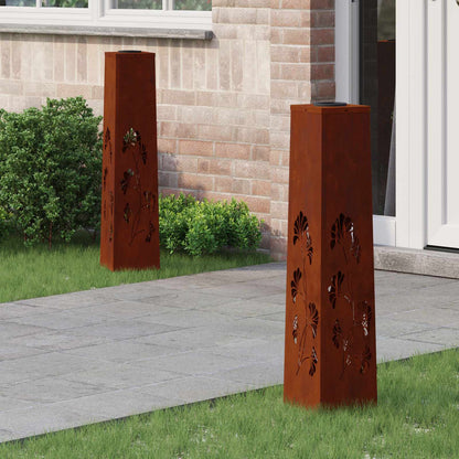 vidaXL Solar LED Pathway Light 2 pcs Rusty Weathering Steel