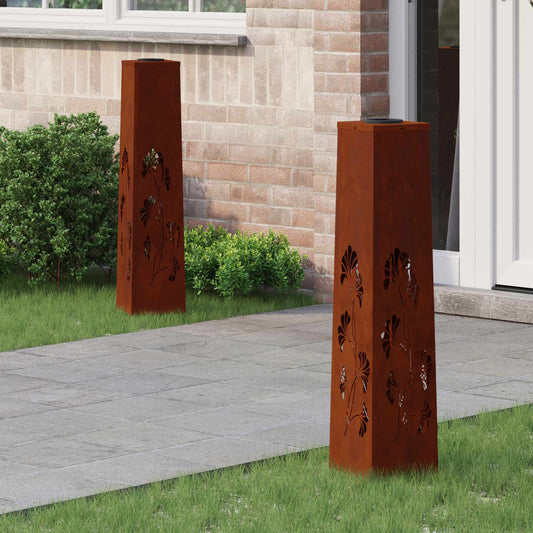 vidaXL Solar LED Pathway Light 2 pcs Rusty Weathering Steel