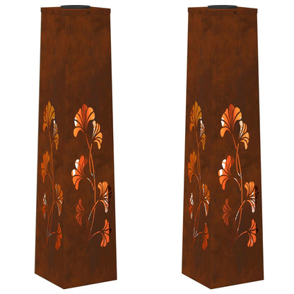 vidaXL Solar LED Pathway Light 2 pcs Rusty Weathering Steel