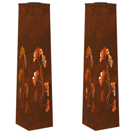 vidaXL Solar LED Pathway Light 2 pcs Rusty Weathering Steel