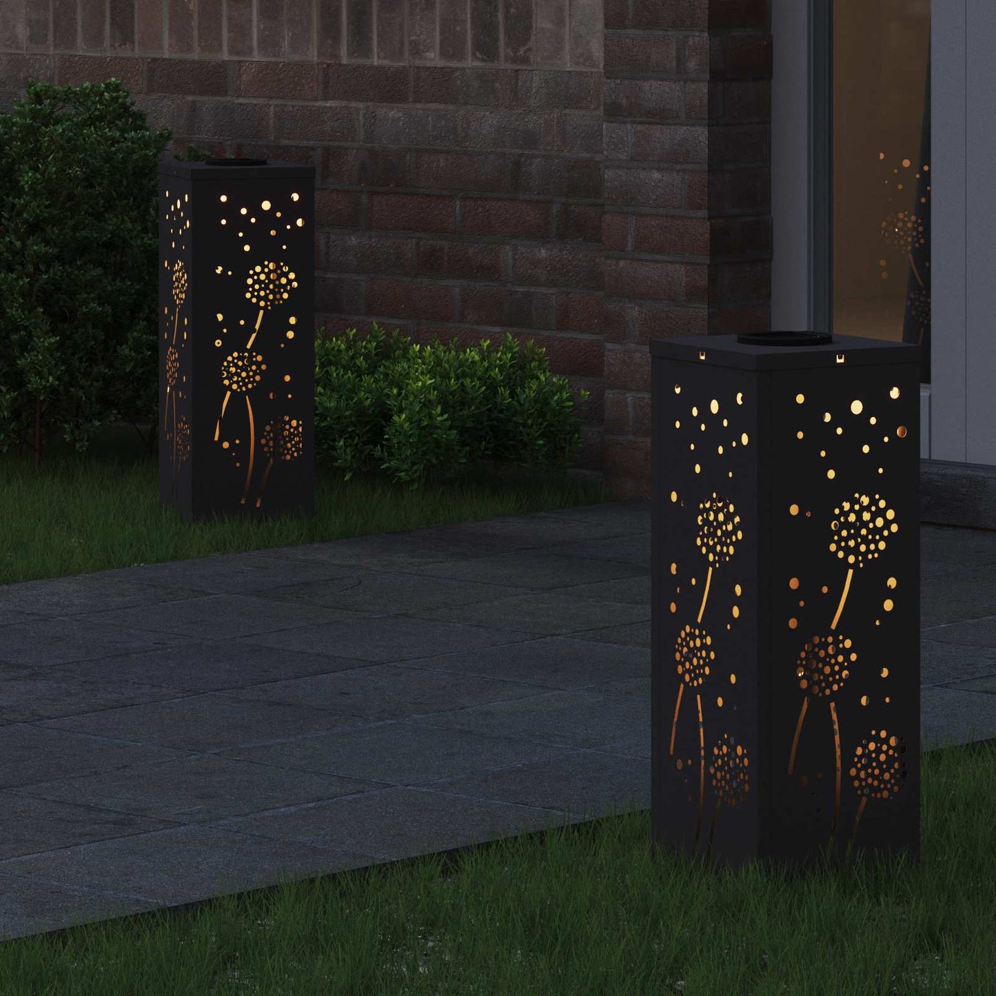 vidaXL Solar LED Pathway Light 2 pcs Black Cold Rolled Steel