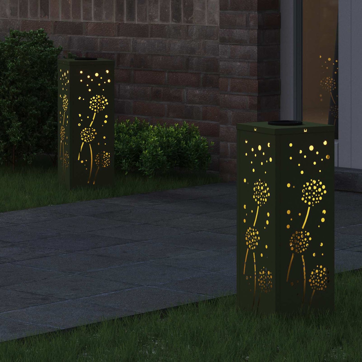 vidaXL Solar LED Pathway Light 2 pcs Olive Green Cold Rolled Steel