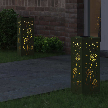 vidaXL Solar LED Pathway Light 2 pcs Olive Green Cold Rolled Steel