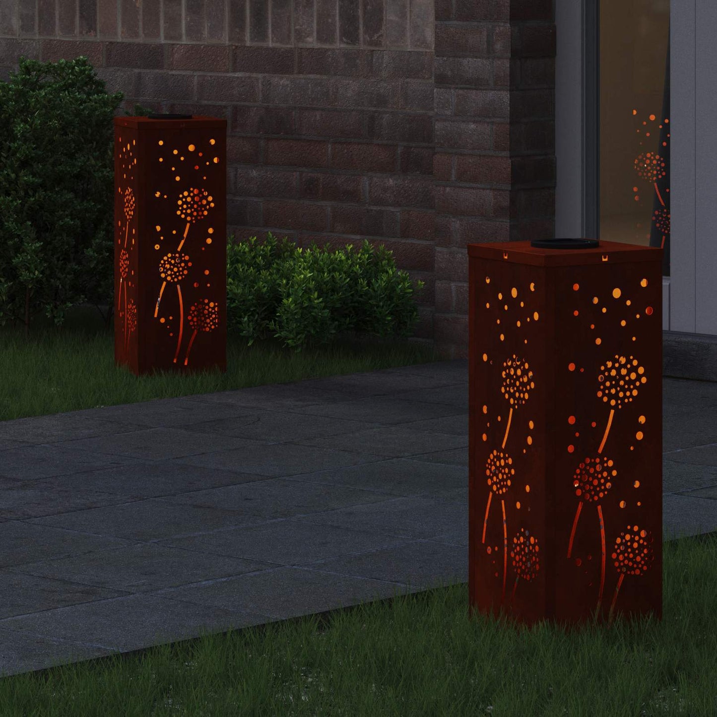 vidaXL Solar LED Pathway Light 2 pcs Rusty Weathering Steel