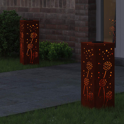 vidaXL Solar LED Pathway Light 2 pcs Rusty Weathering Steel
