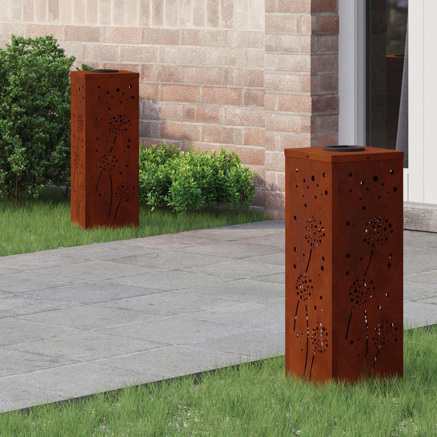 vidaXL Solar LED Pathway Light 2 pcs Rusty Weathering Steel