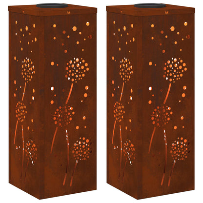 vidaXL Solar LED Pathway Light 2 pcs Rusty Weathering Steel
