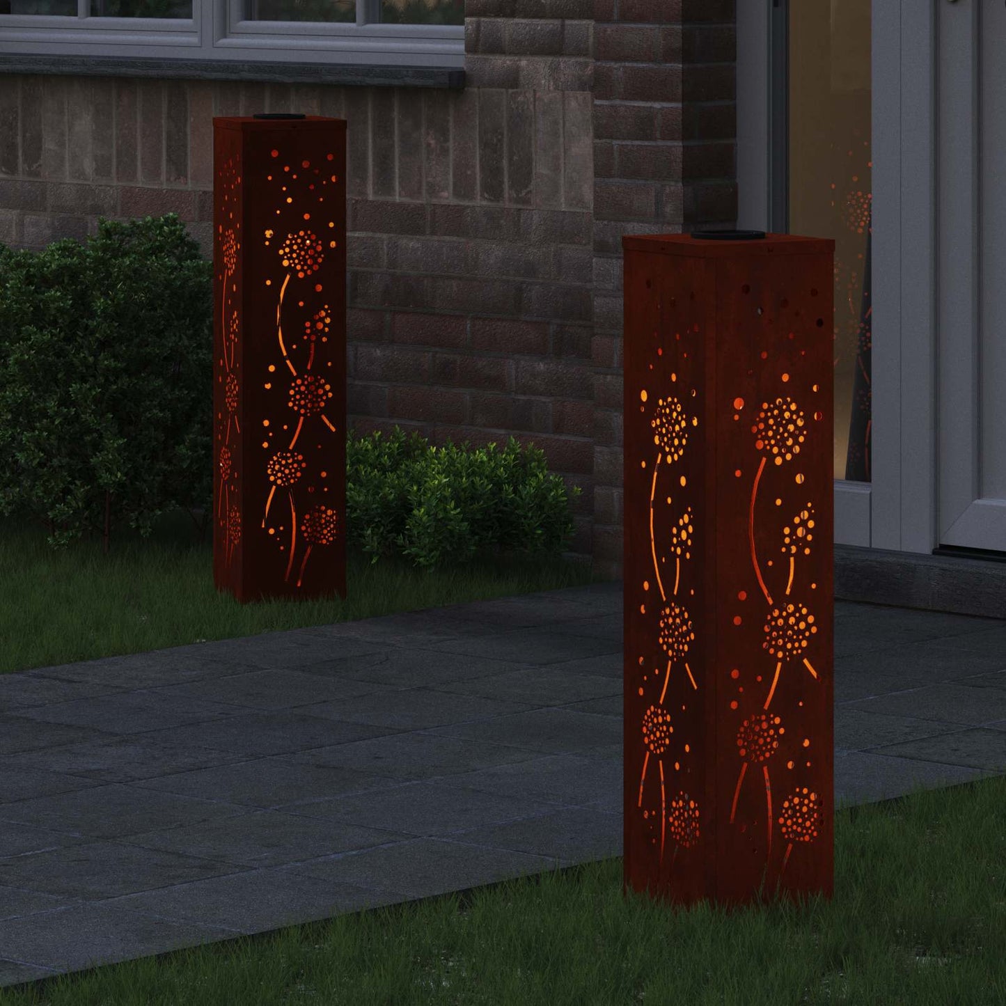 vidaXL Solar LED Pathway Light 2 pcs Rusty Weathering Steel