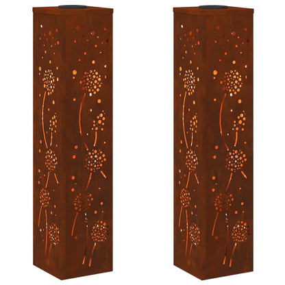 vidaXL Solar LED Pathway Light 2 pcs Rusty Weathering Steel