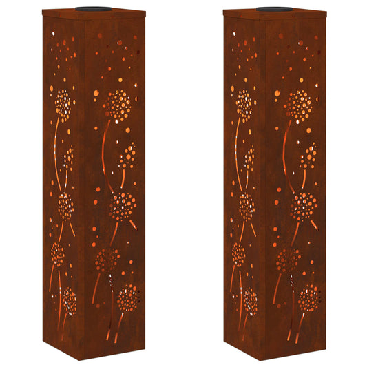 vidaXL Solar LED Pathway Light 2 pcs Rusty Weathering Steel