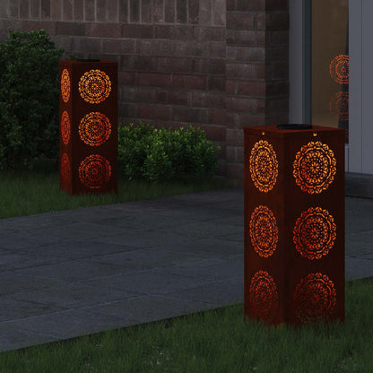 vidaXL Solar LED Pathway Light 2 pcs Rusty Weathering Steel