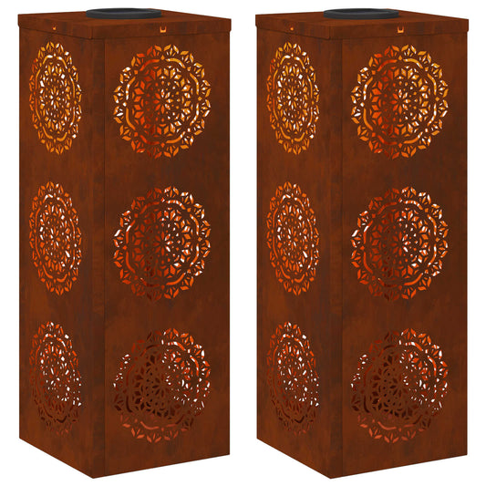 vidaXL Solar LED Pathway Light 2 pcs Rusty Weathering Steel