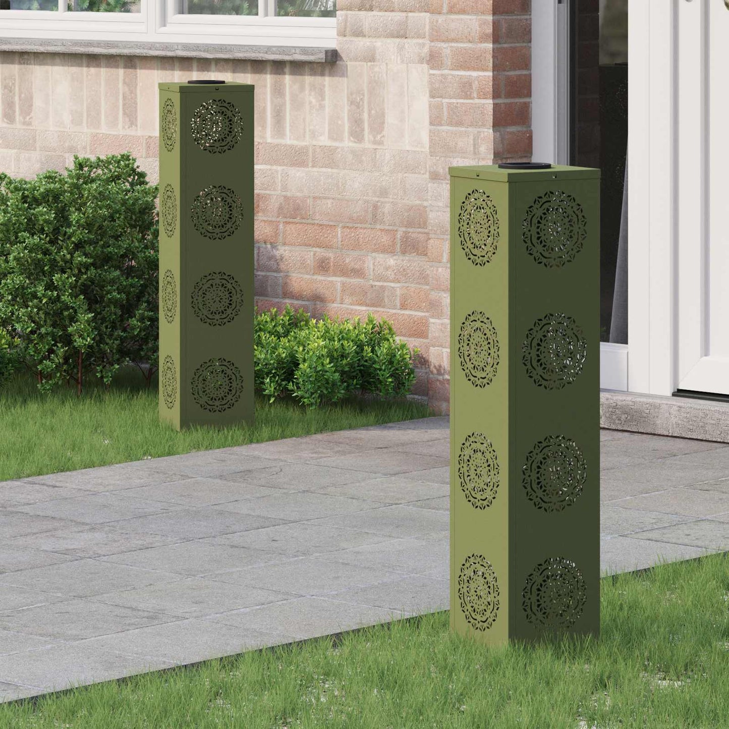 vidaXL Solar LED Pathway Light 2 pcs Olive Green Cold Rolled Steel