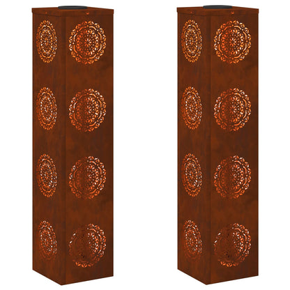 vidaXL Solar LED Pathway Light 2 pcs Rusty Weathering Steel