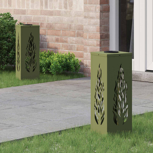 vidaXL Solar LED Pathway Light 2 pcs Olive Green Cold Rolled Steel