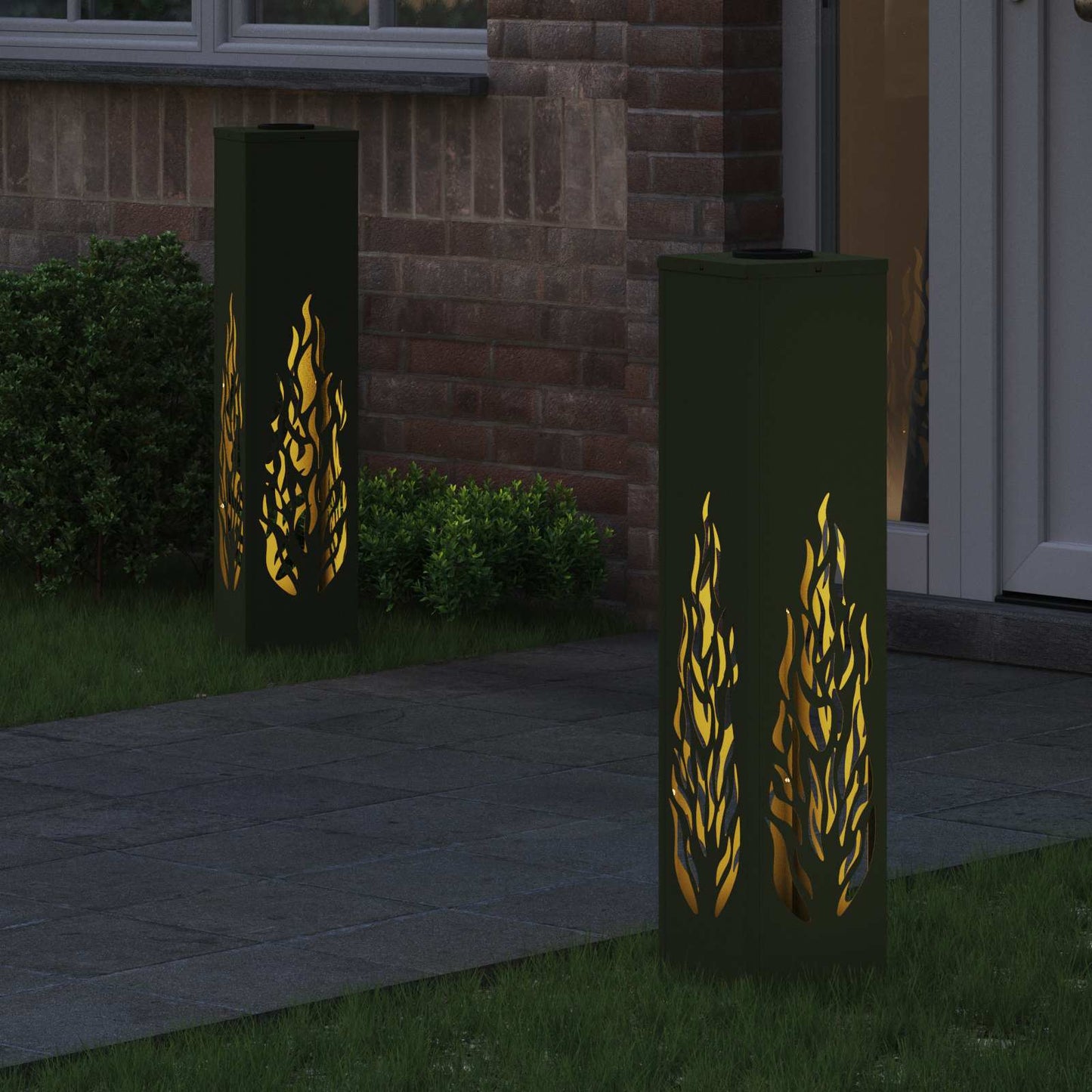 vidaXL Solar LED Pathway Light 2 pcs Olive Green Cold Rolled Steel