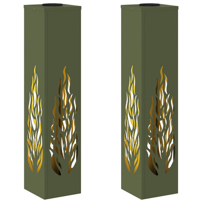 vidaXL Solar LED Pathway Light 2 pcs Olive Green Cold Rolled Steel