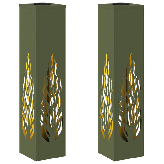 vidaXL Solar LED Pathway Light 2 pcs Olive Green Cold Rolled Steel