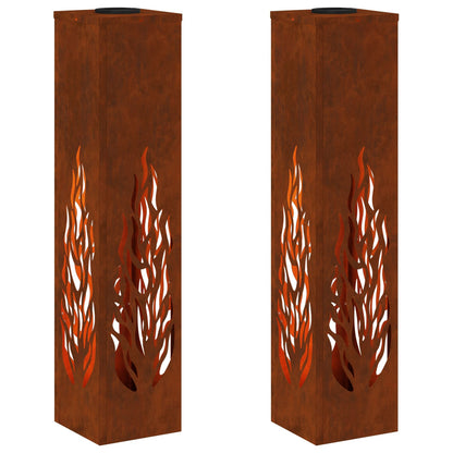 vidaXL Solar LED Pathway Light 2 pcs Rusty Weathering Steel