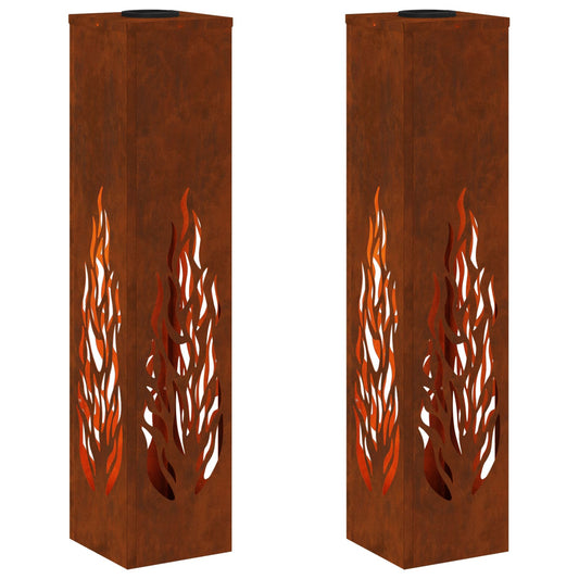 vidaXL Solar LED Pathway Light 2 pcs Rusty Weathering Steel