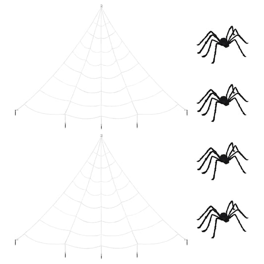 vidaXL Halloween Spider Decoration with Webs 4 pcs Black white 150 cm