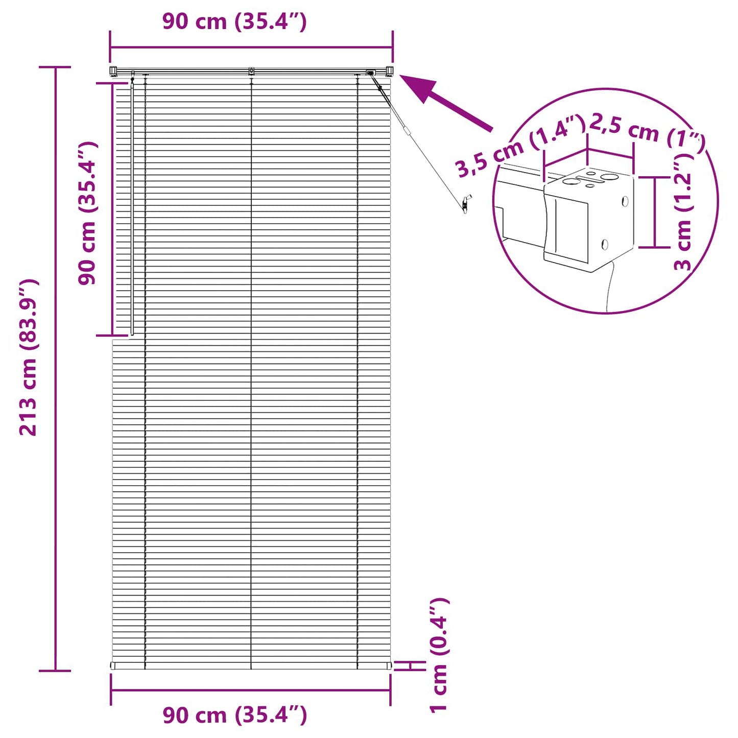 vidaXL Venetian Blind Silver Grey 213 x 90 cm 25 mm PVC