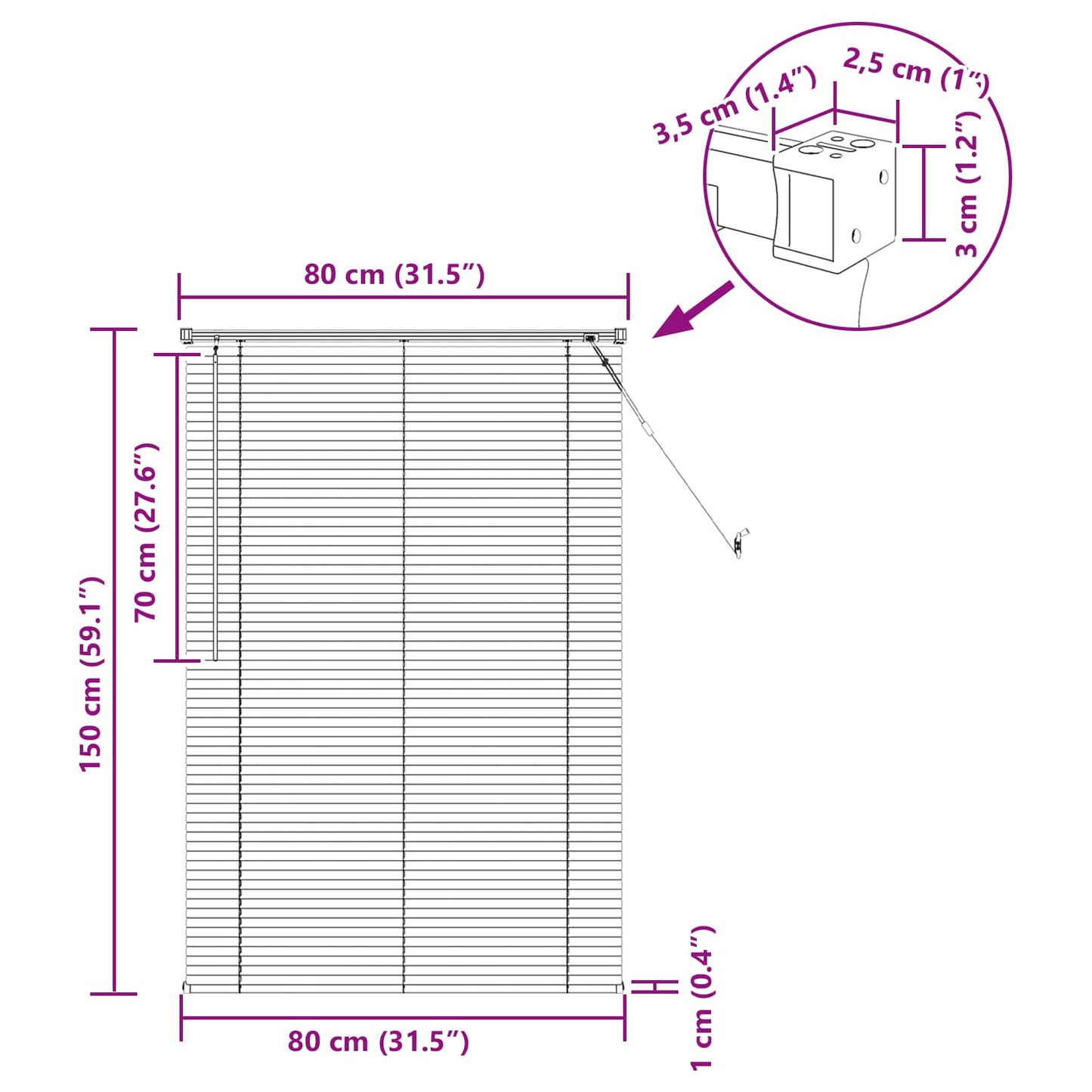 vidaXL Venetian Blind White 150 x 80 cm 25 mm PVC