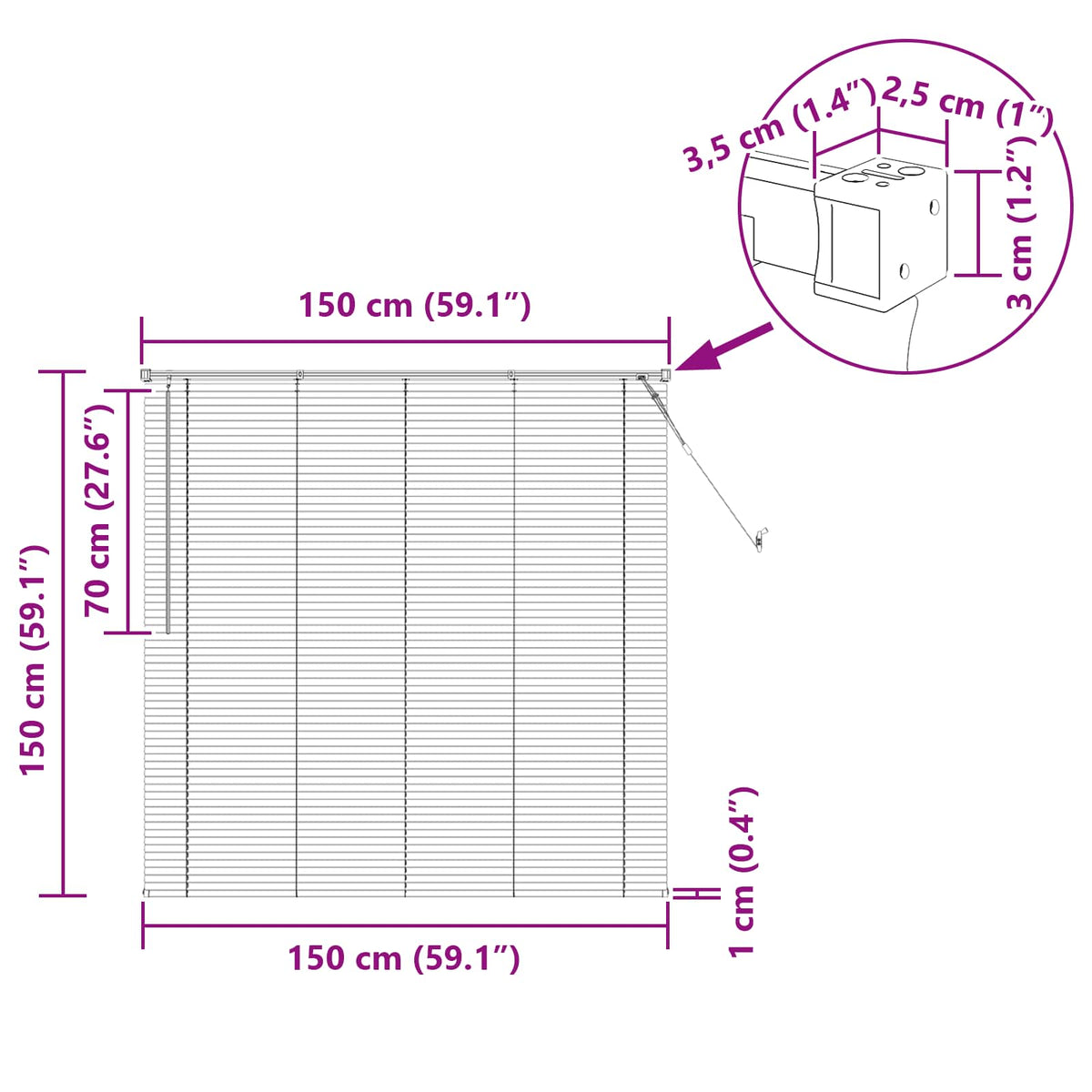 vidaXL Venetian Blind White 150 x 150 cm 25 mm PVC