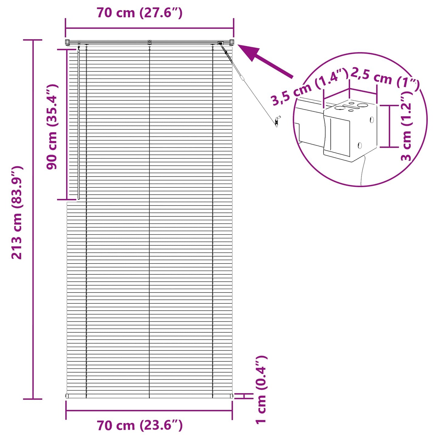 vidaXL Venetian Blind White 213 x 70 cm 25 mm PVC