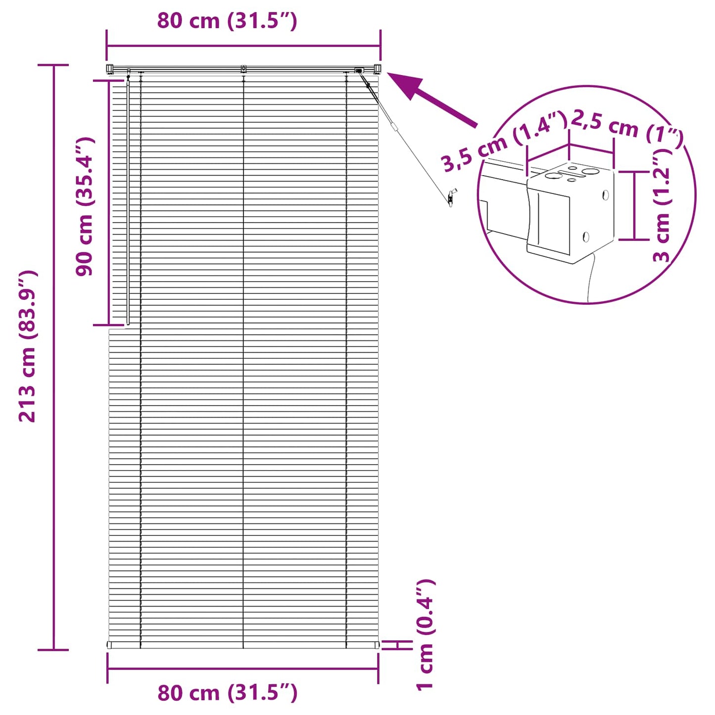 vidaXL Venetian Blind White 213 x 80 cm 25 mm PVC