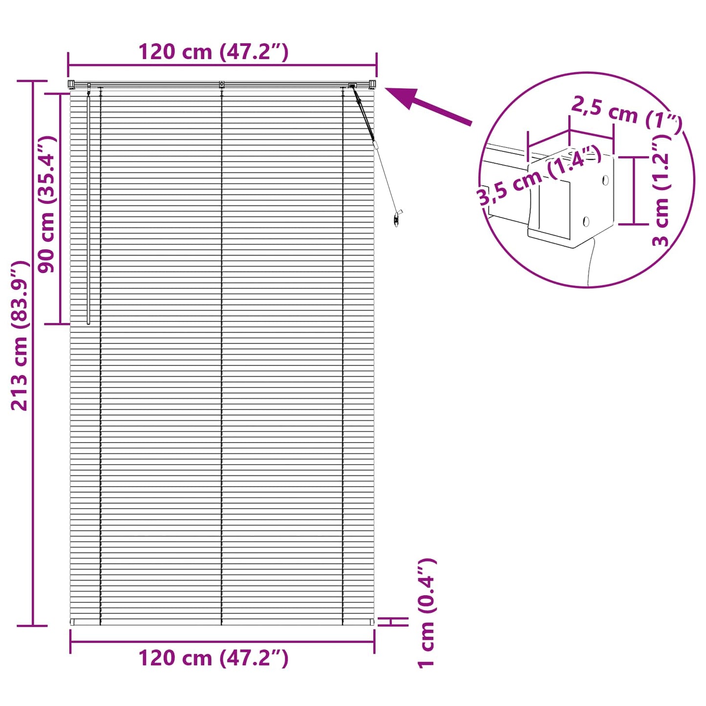 vidaXL Venetian Blind White 213 x 120 cm PVC