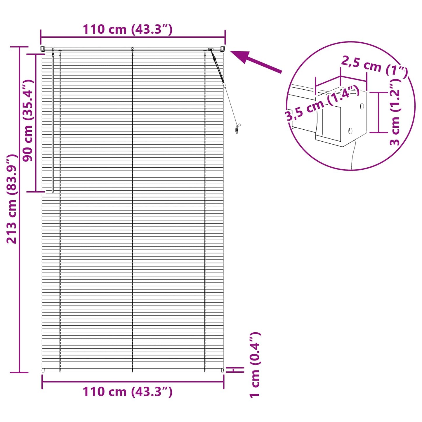 vidaXL Venetian Blind Light Brown with Pattern 213 x 110 cm 25 mm PVC