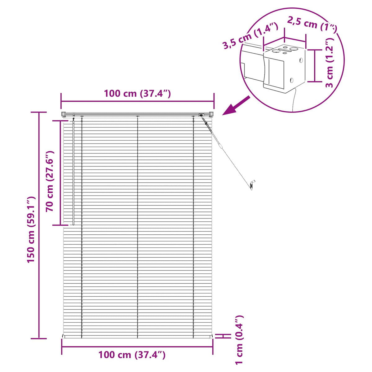 vidaXL Venetian Blind Dark Brown with Pattern 150 x 100 cm 25 mm PVC