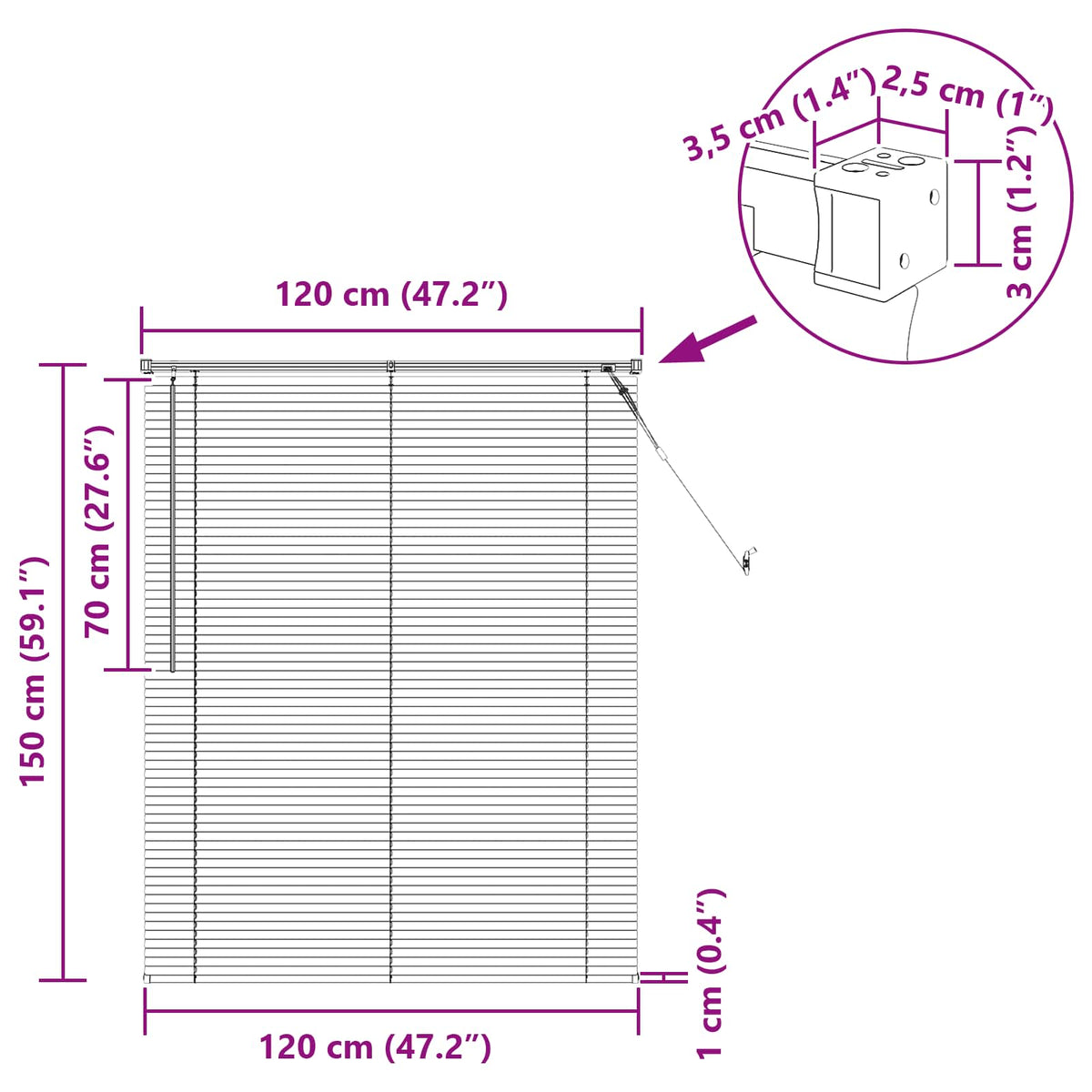 vidaXL Venetian Blind Dark Brown with Pattern 150 x 120 cm 25 mm PVC