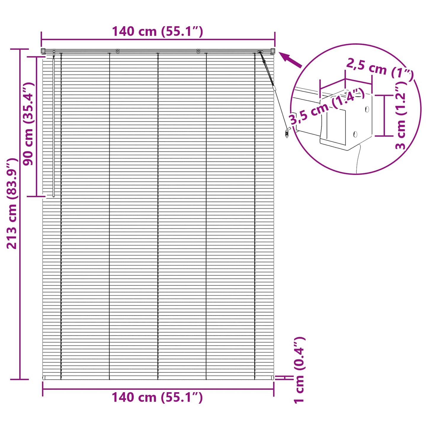 vidaXL Venetian Blind Dark Brown with Pattern 213 x 140 cm 25 mm PVC