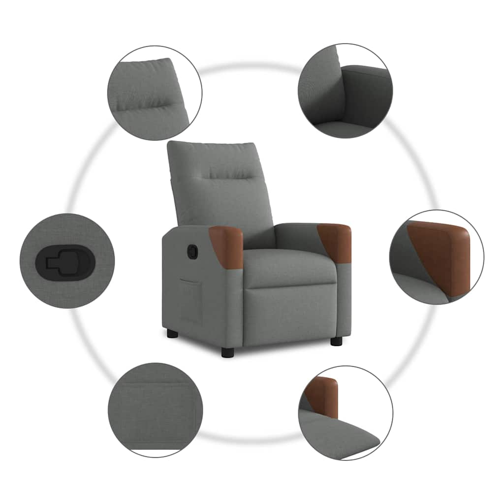 vidaXL Recliner Chair Dark Grey Fabric