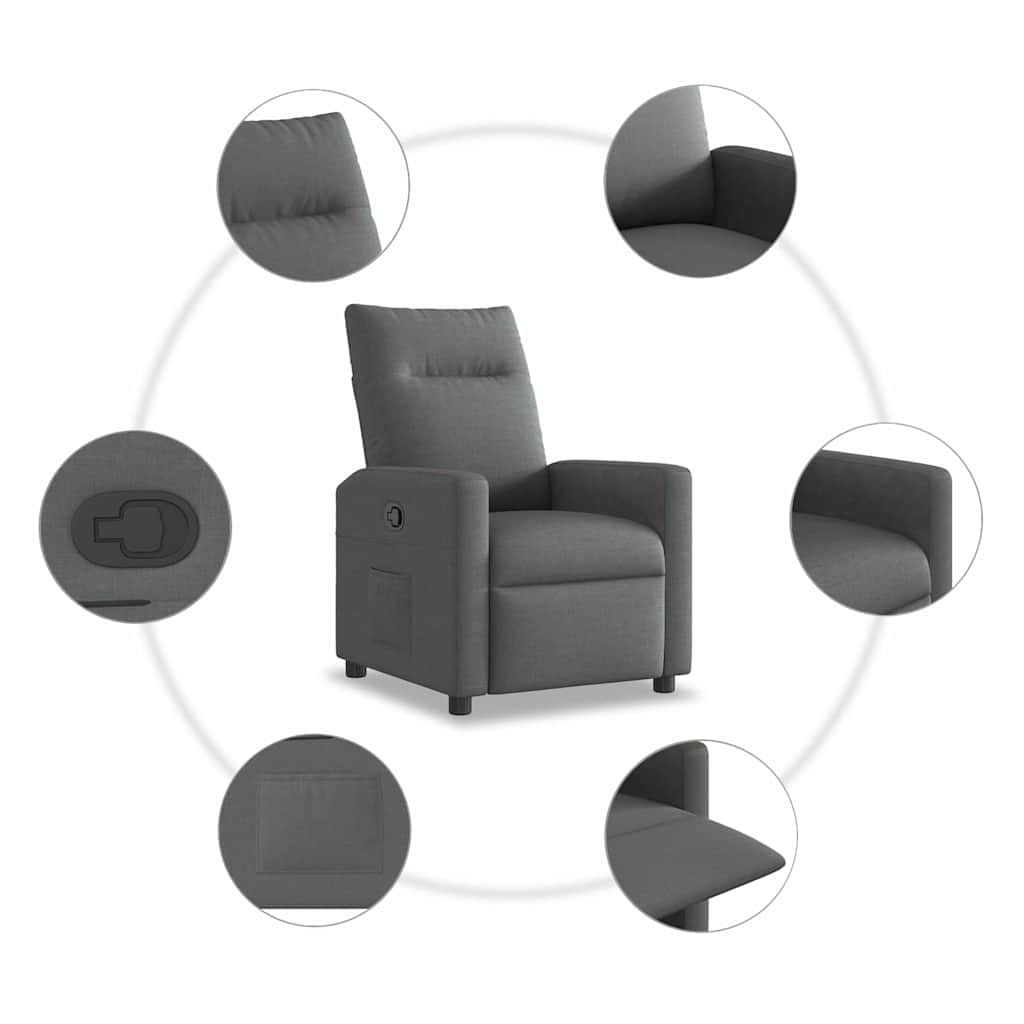 vidaXL Recliner Chair Reclining Dark Grey 69 x 86 x 100 cm Fabric