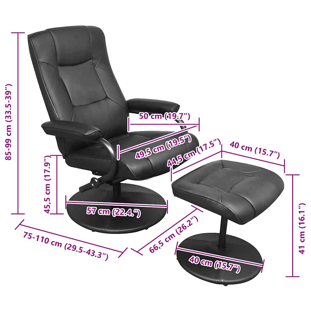 vidaXL Recliner Chair Reclining Black 66.5 x 75 x 99 cm Faux leather