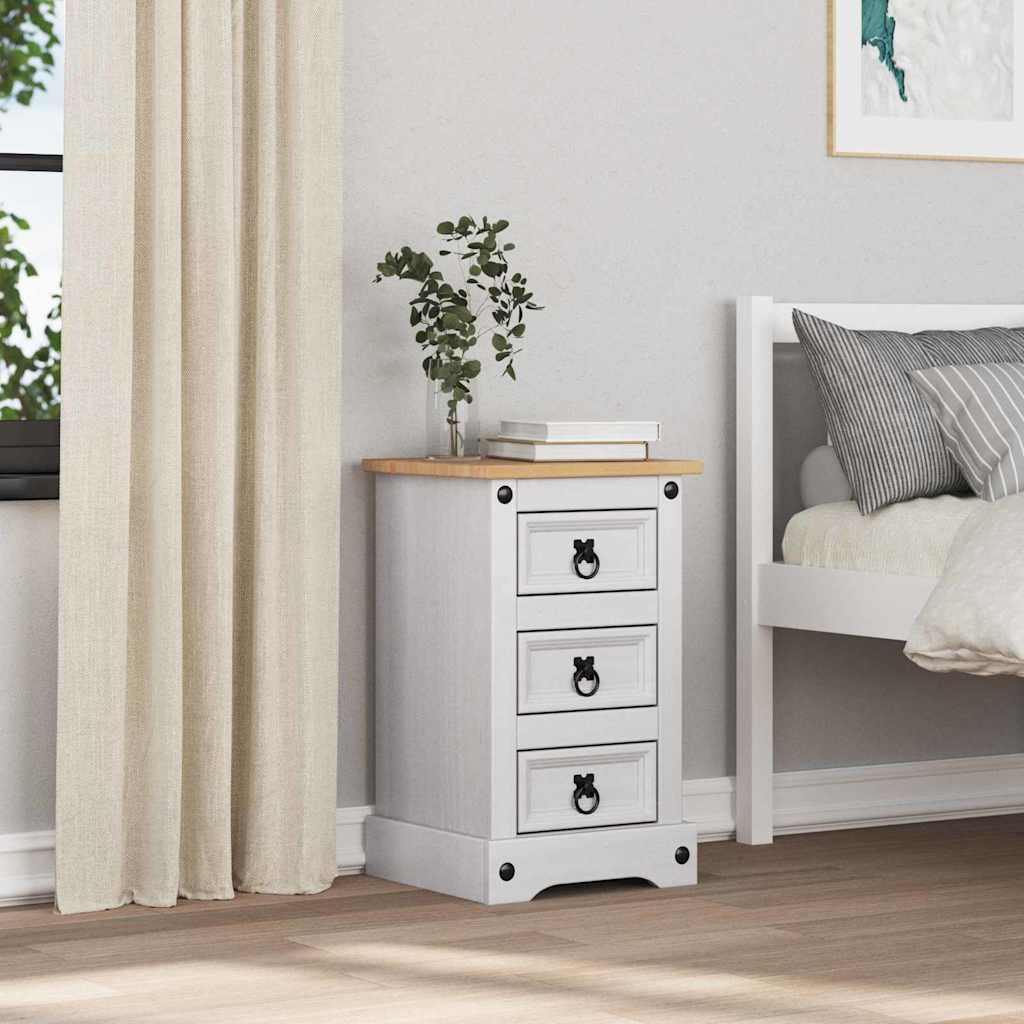 vidaXL Bedside Table Corona White 35 x 32.5 x 58 cm Solid Pine Wood