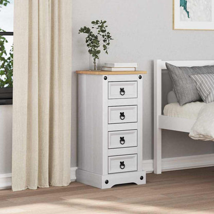 vidaXL Bedside Table Corona White 35 x 32.5 x 74 cm Solid Pine Wood